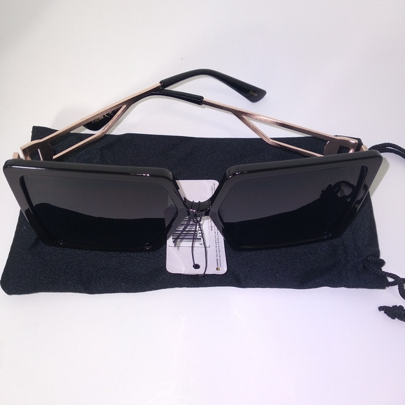 Black And Gold Oversized Square Sunglasses - Picture 6 of 7